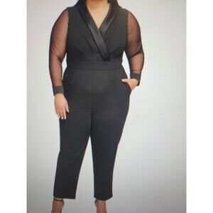 Jessica Howard Formal Jumpsuit Women's 24W NWT Sheer Sleeve Satin Pockets Tuxedo